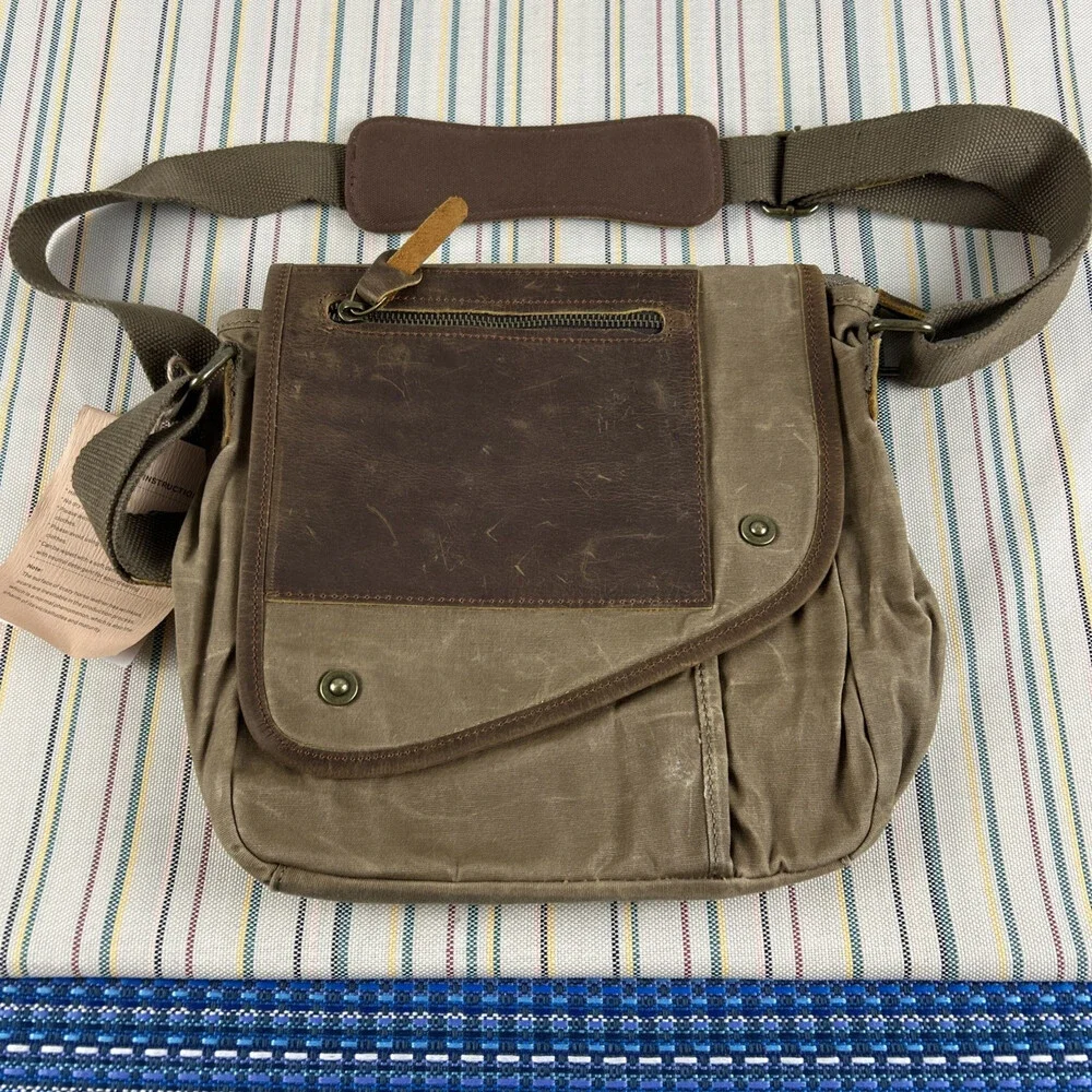 NEW Vere Gloria Crossbody Handbag Leather Canvas Brown Womens Boho Gorpcore